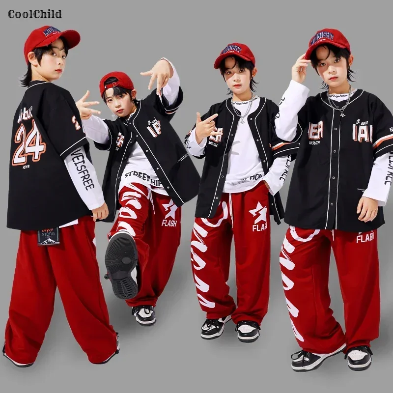 Children Streetwear Girls Hip Hop Baseball Jacket Street Dance Pants Costumes Boys Cool Sweatpants Kids Jazz K-pop Clothes Sets