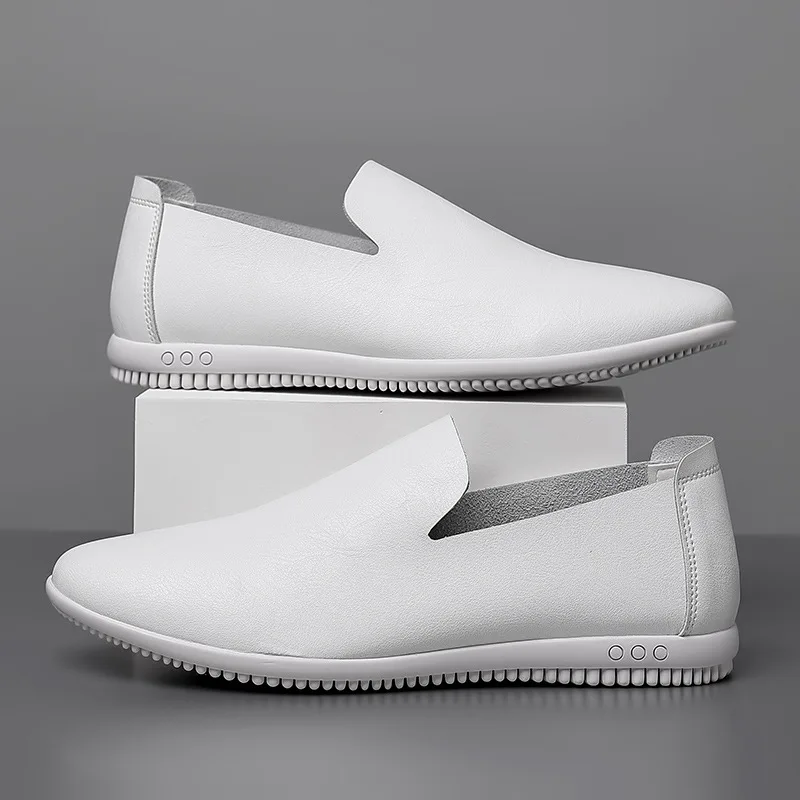 

Fashion Designer Solid Color Male Leather Shoes Slip-on Flat-soled Men Loafers Spring Autumn Soft-soled Casual Man Driving Shoes