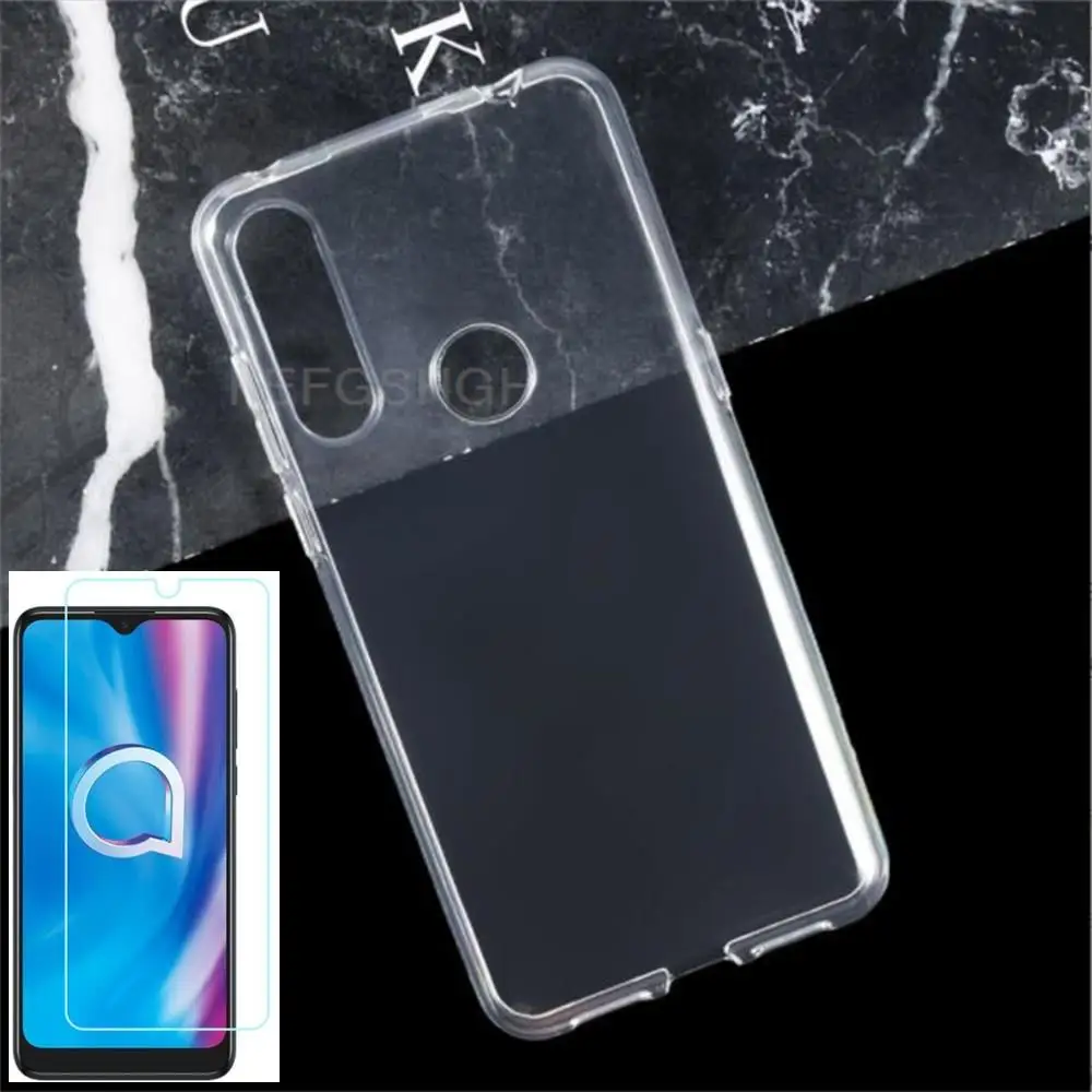 Anti-knock Soft TPU Phone Case For Alcatel 1S 1V 3L 2020 5028Y 5028D 5007U 5029Y, 5029 Silicone Cover Bumper Tempered Glass