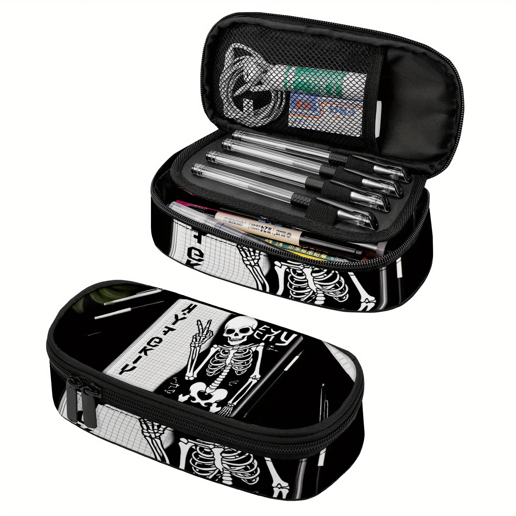 Spooky Skull Skeleton Hand Design Pencil Case Perfect for School Supplies Travel, and Makeup Storage Teen