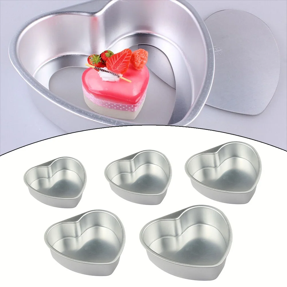 1pc 3/5/6/8/10in Aluminum Heart Shaped Cake Pan Reusable Non-stick Chocolate Baking Tool For Kitchen Cake Pan