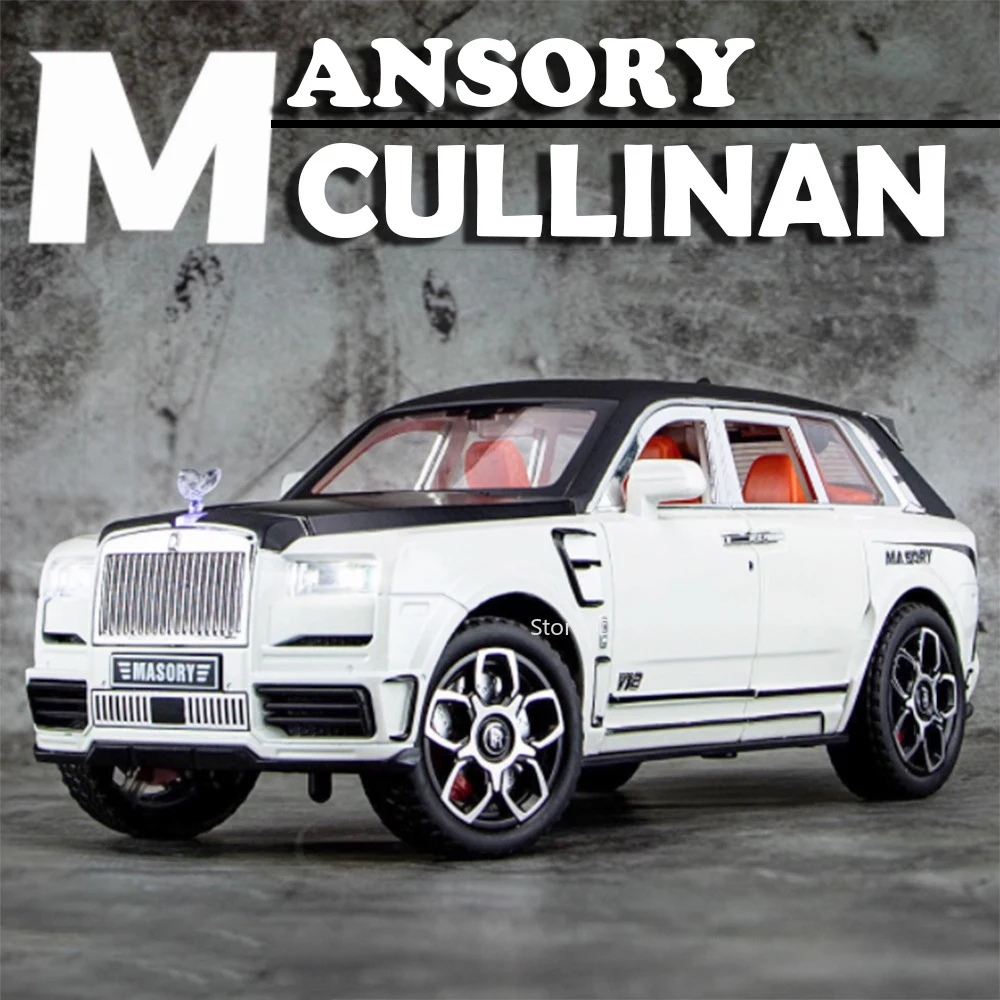 Modelo de juguete Rolls-royce Cullinan Mansory, coches de aleación fundidos, modelos SUV de amanecer, puertas con luz de sonido, espalda abierta, regalos para niños, 1:24