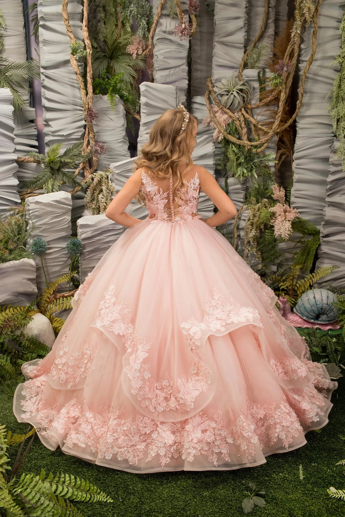 FATAPAESE  Pink Flower Girl Dress Princess Luscious Tulle Skirt with Upon Layers of Horsehair Braid Trimmed Fluffy Ball Gown