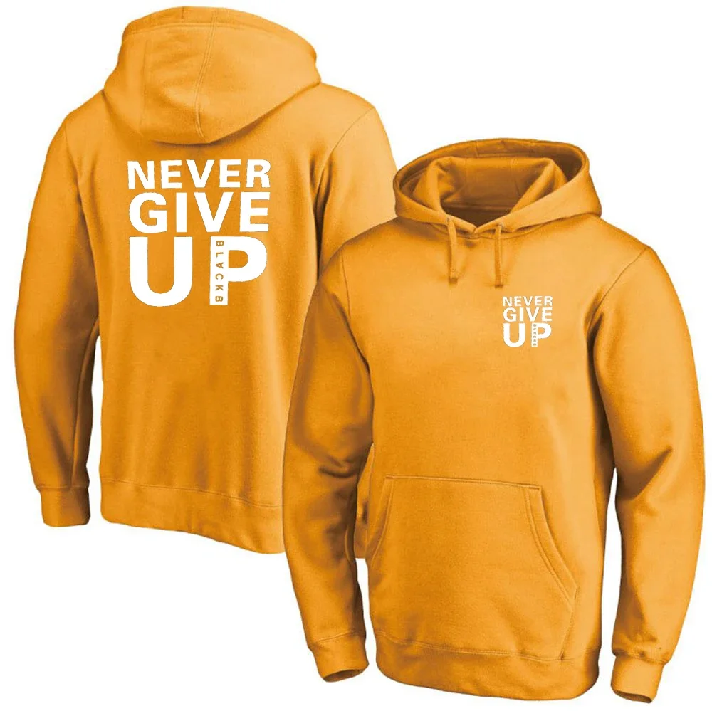 Never Give Up Mens Spring And Autumn Simplicity Solid Color Pullover Hoodie Hooded Printing Harajuku Comfortable Top