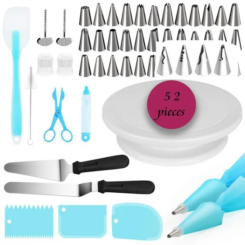

52pcs Metal Baking Tool Set with Cake Turntable Essential Cake Decorating Supplies Kit