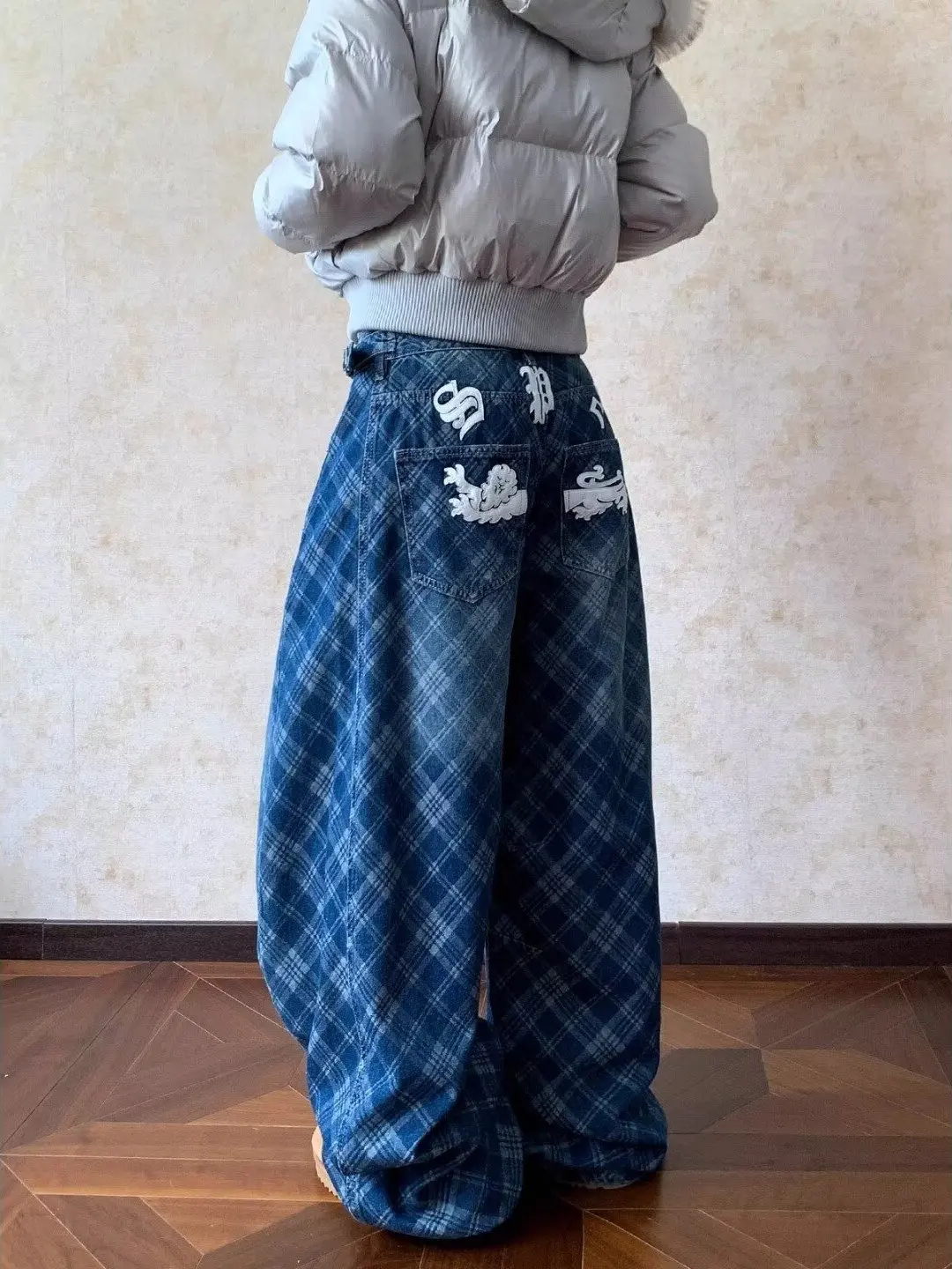 

Retro American Waed Patchwork Casual Knife Denim Jeans Men Women BF Loose Fit Long Pants Autumn Wear Resistant Cotton ...