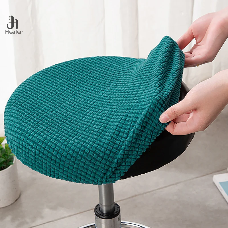 

Bar Stool Cover Polar Fleece Round Chair Cover Removable Stool Slipcover Solid Seat Cushion Protector Washable Bar Stool