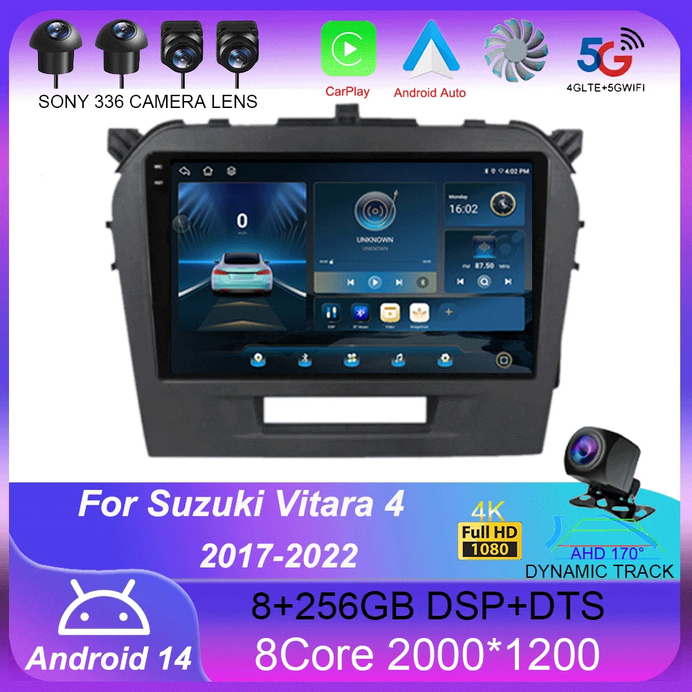 Car Radio Android 14 For Suzuki Vitara 4 2017 - 2022 Stereo Multimedia Navigation GPS Video Player Wireless Carplay Auto DSP RDS