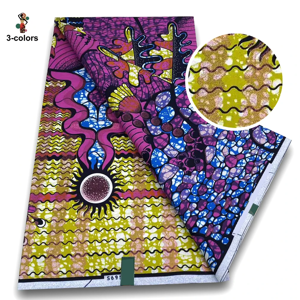 Good Quality Soft Pagne 100% Cotton Gold Print Fabric African Real Wax Fabric Nigeria Ankara Grand Golden Super Fabric view 5