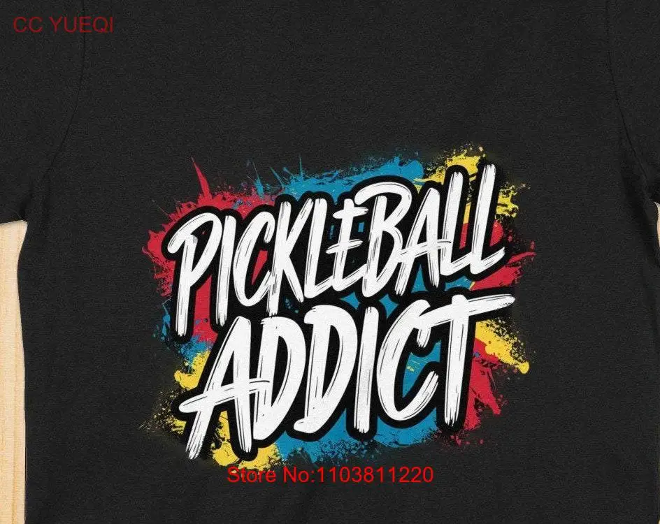 Футболка Pickleball Addict в стиле граффити, женская непринужденная черная глянцевая кружка, забавная спортивная футболка с длинными или короткими рукавами