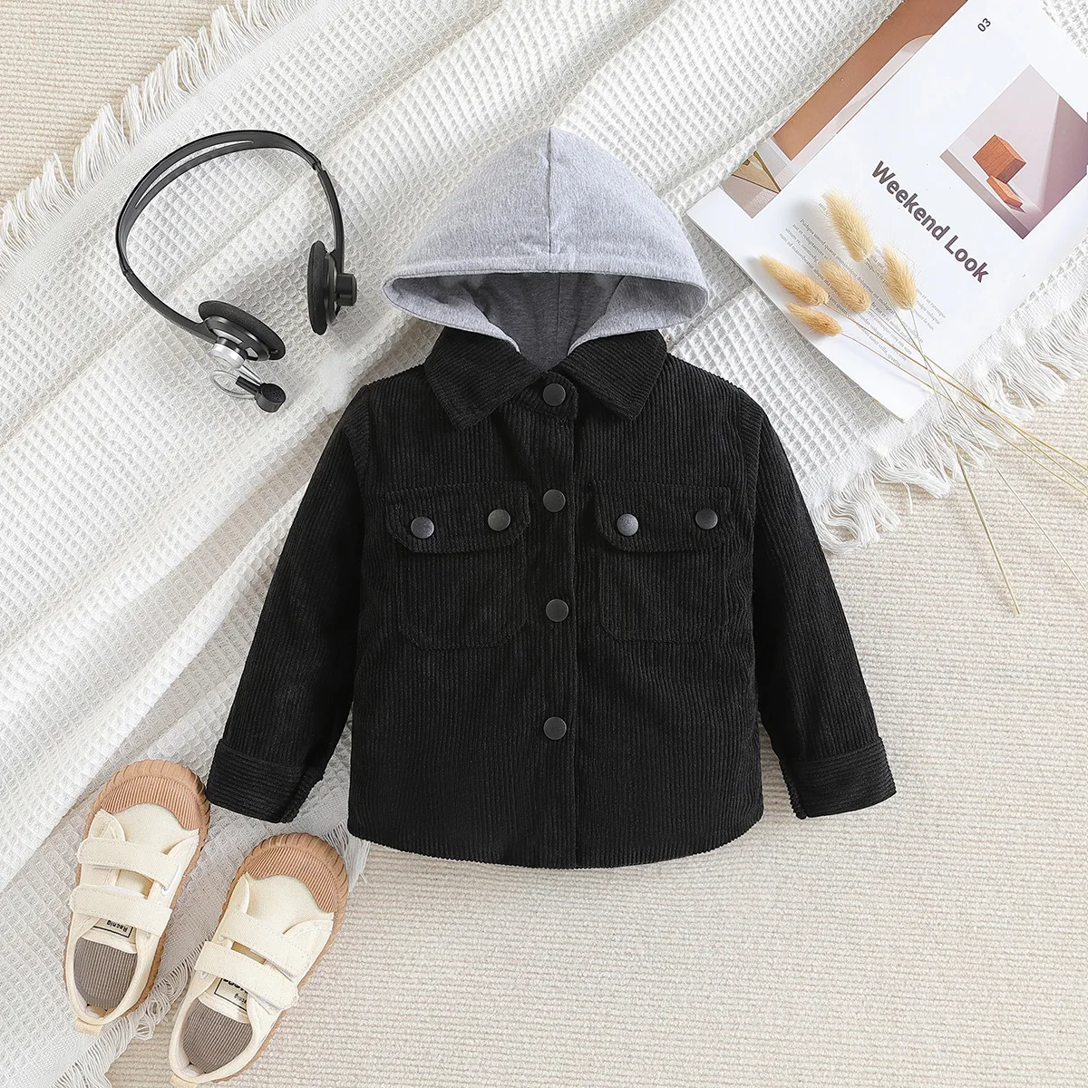 Boys outerwear children's clothing boys' jacket spring and autumn children's color matching hooded corduroy casual cardigan image 4