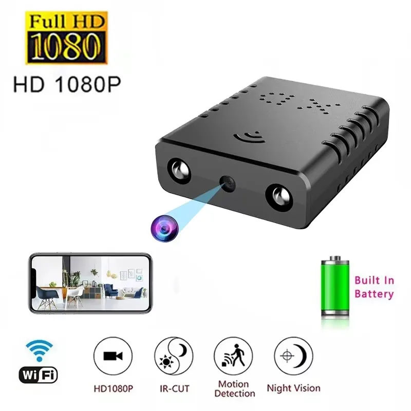 Mini cámara HD 1080P WIFI con batería integrada, cámara corporal de visión nocturna IR, monitoreo remoto IP, videocámara de vídeo y voz