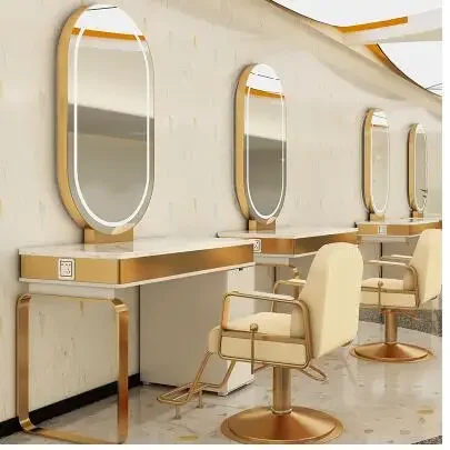 Stainless steel marble web celebrity hair salon mirror barber shop cabinet integrated hairn dedicated hot dyeing mirror