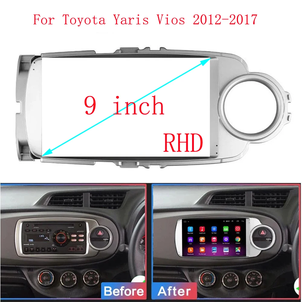 

Car Radio Fascias Frame For Toyota Yaris Vitz P130 2012-2017 9 inch 2DIN Stereo Panel Wiring Harness Power Cable Adapter