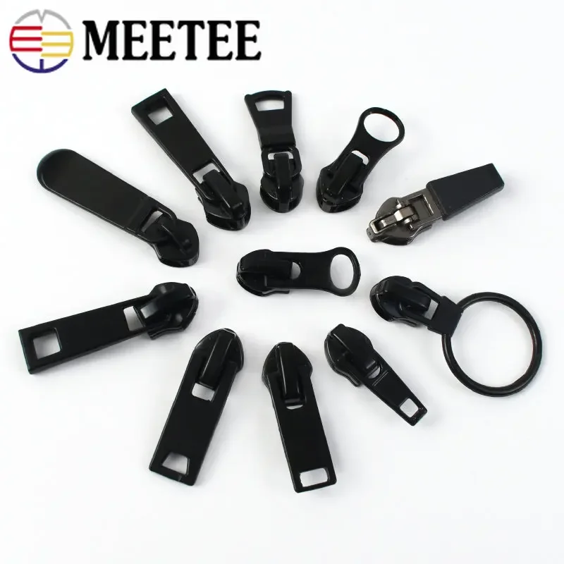 Meetee 10Pcs 5# Nylon Zipper Silders Reverse Waterproof Invisible Zip Head DIY Bag Coat Garment Lock Puller Sewing Accessory