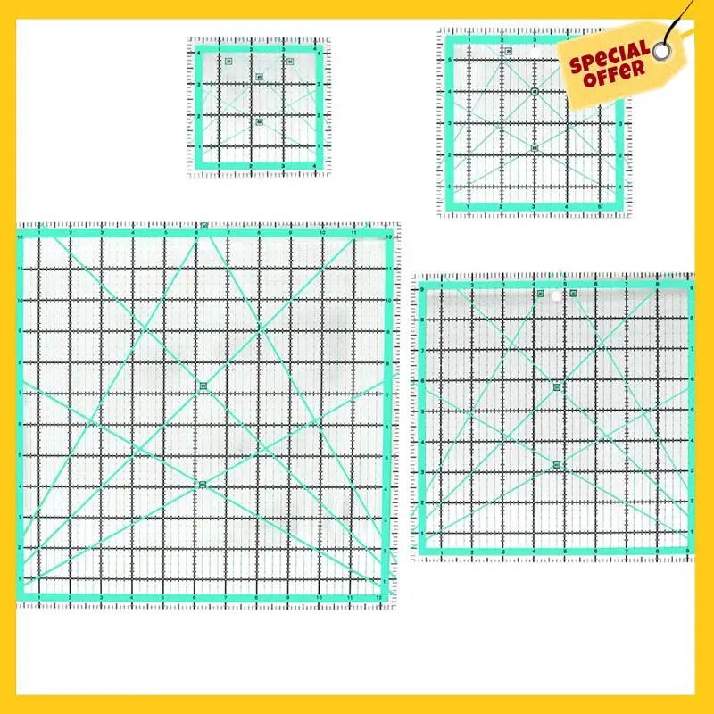 4PCS Square Quilting Ruler (12.5/9.5/6/4.5Inch) Sewing Acrylic Ruler Anti-Slip Ruler DIY Quilting Tools Easy Install Easy To Use