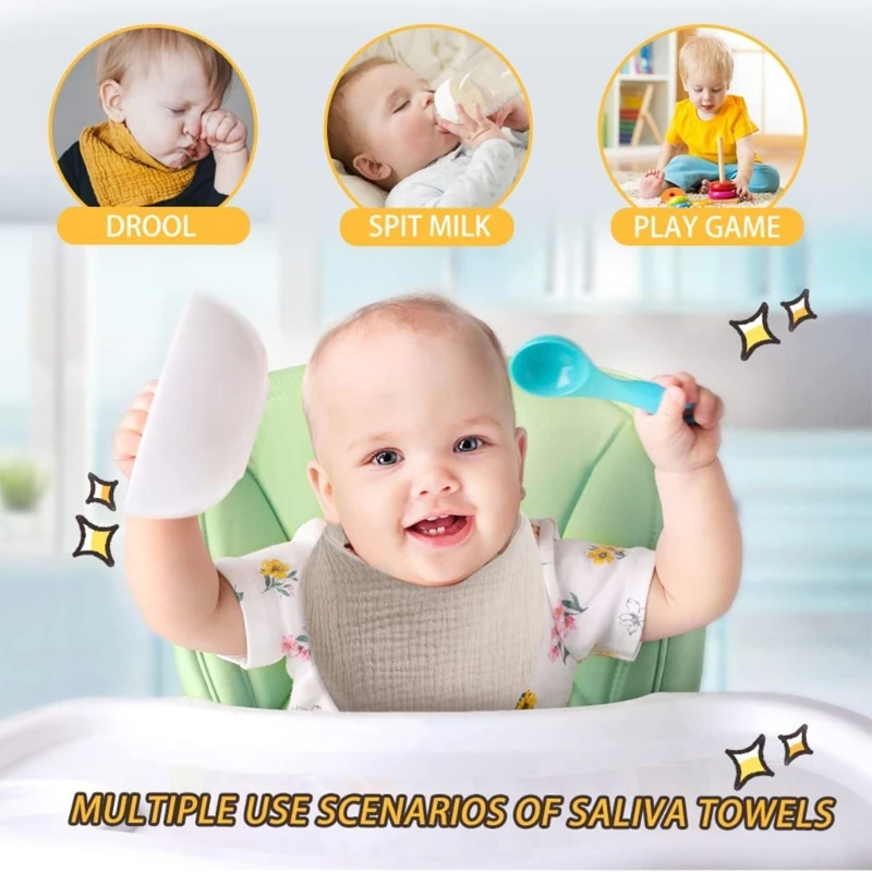 

6Pcs Drool Bibs Cotton Muslin Bib Baby Teething Burp Cloth Infant Shower Gift