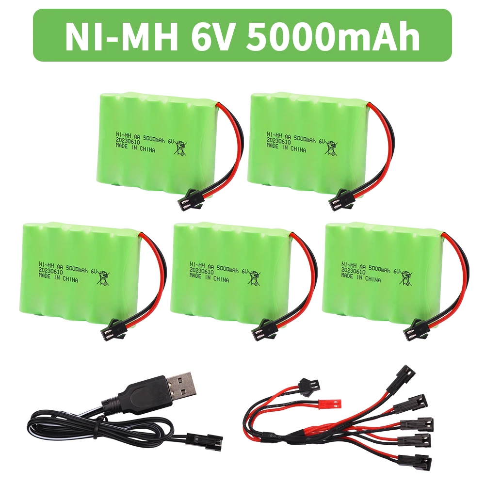 

6V 5000mah NiMH Battery with USB Charger For Rc Toys Cars Tank Truck Robots Guns Boats AA Ni-MH 6v Rechargeable Battery Pack