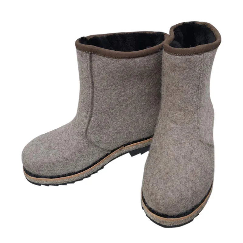 

Women's Men Wool Felt Snow Boots Genuine Lamb Fur Lining Warm Winter Footwear Non Slip Sole Mid Calf Casual Style Cozy Stylish