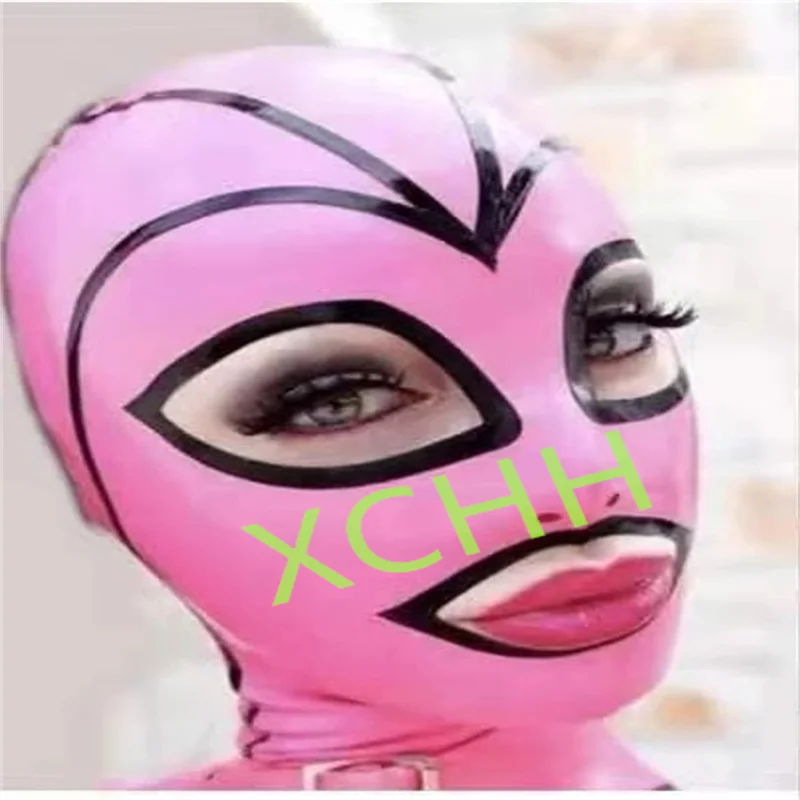 

Handmade Latex Hood Rubber Mask Pink with Black Back Zip Sexy Fetish Headgear Customize Halloween Cosplay Costume