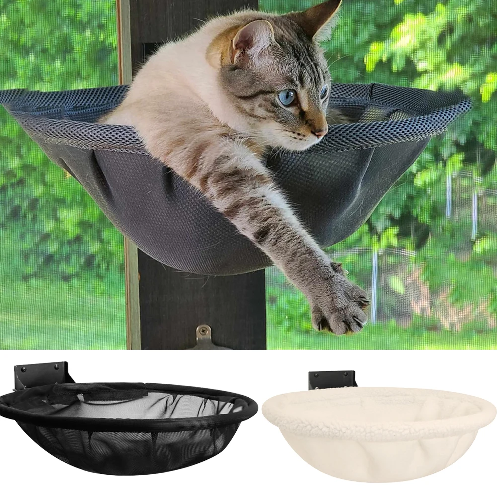 Foldable and stable cat bed Breathable cat wall rack Wall mounted cat hammock in black and white Can be used for sleeping play