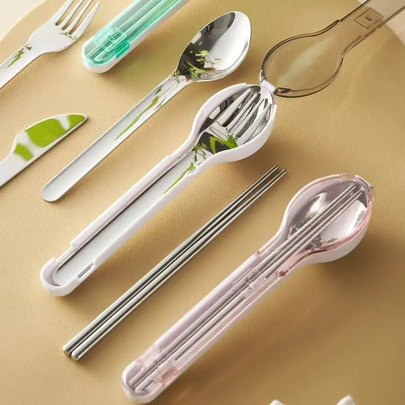 مجموعة أدوات المائدة المحمولة مع صندوق تخزين التخييم السفر في الهواء الطلق أواني الطعام الفولاذ المقاوم للصدأ سكين ملعقة شوكة عيد الميلاد