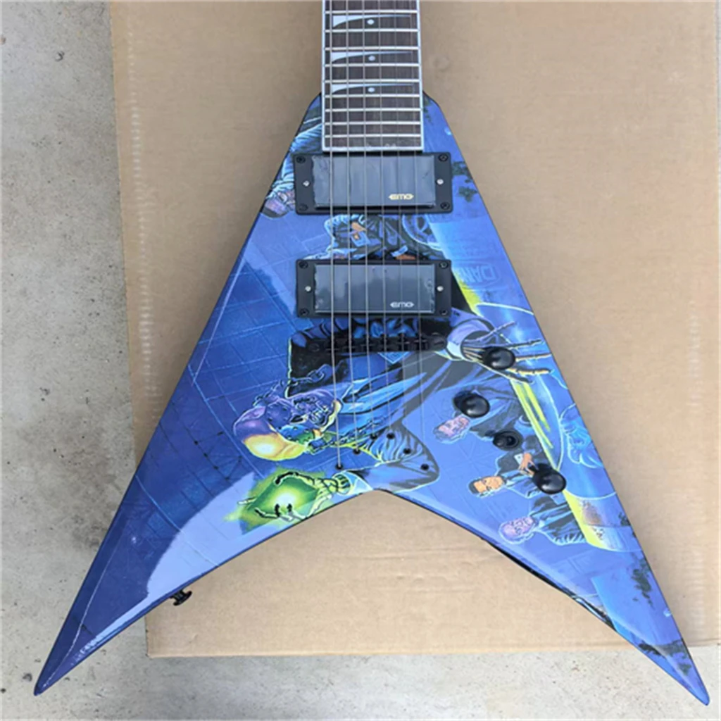 

Brand-new high-quality blue flying V electric guitar, black hardware electric guitar, black hardware