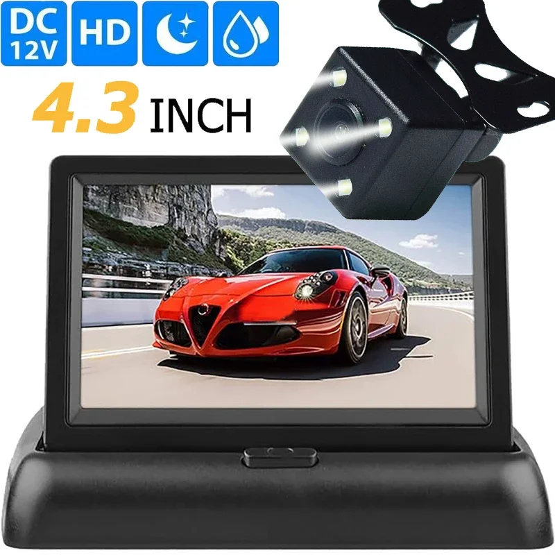 

4LED Car Rear View Backup Camera 4.3inch HD Display LCD Monitor Parking System Full Set For Pickup Van RV Easy Installation