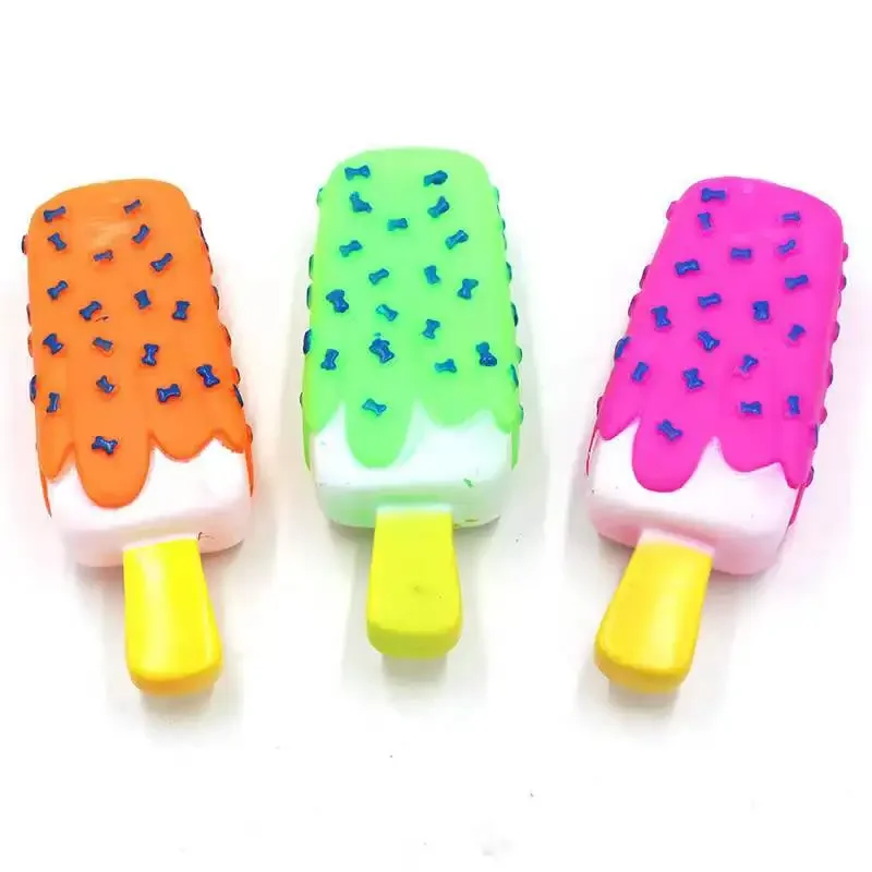 1 PC สัตว์เลี้ยงสุนัขของเล่น Chew Squeaky ยางสีชมพู Popsicle รูปของเล่นสําหรับแมวลูกสุนัขเด็กสุนัขไอศกรีมกัด Molar ของเล่นตลก Interactive