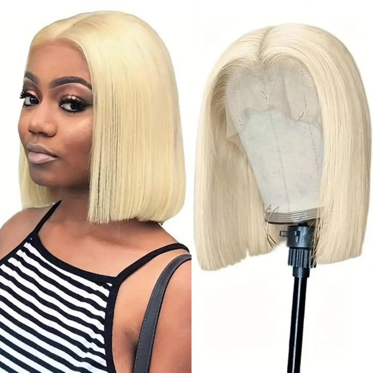 613 Bob-Perücke, Echthaar, vorgezupft, mit Babyhaar, 180 Dichte, 13 x 4, transparente Spitze-Frontal-Perücken, blonde Bob-Perücke, Echthaar
