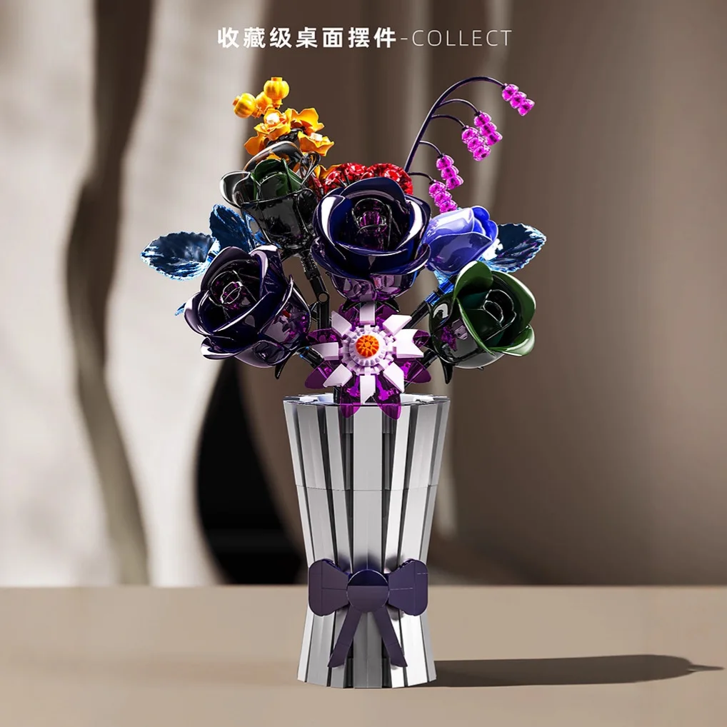 

Fantasy Night Glass Building Blocks Rose 3D Model Bouquet Gift Home Decoration Christmas and Valentine's Day gifts Children Toy
