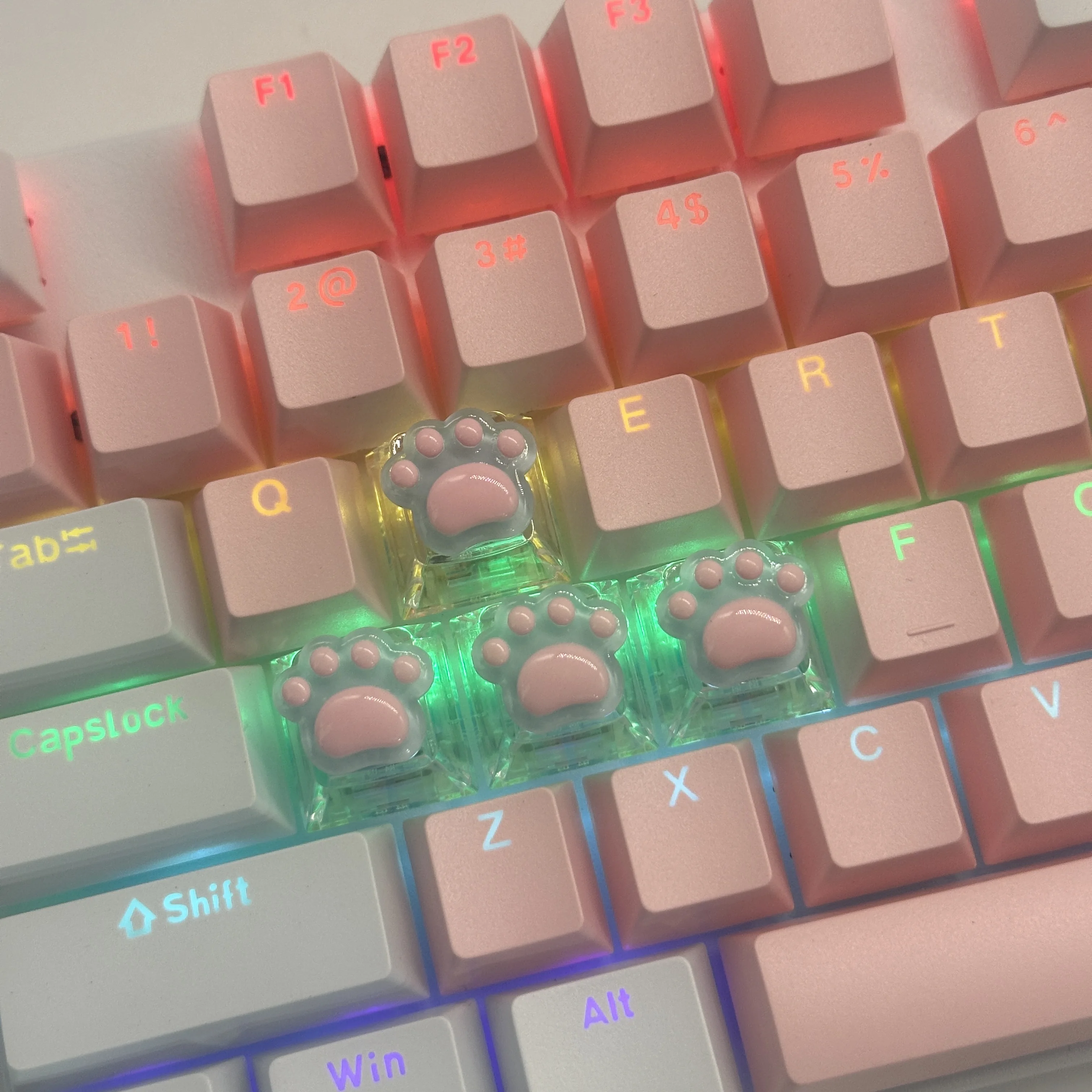 4 buah keycap kaki kucing semi transparan putih, cocok untuk keyboard mekanis sumbu silang universal permainan keycap kustom merah muda
