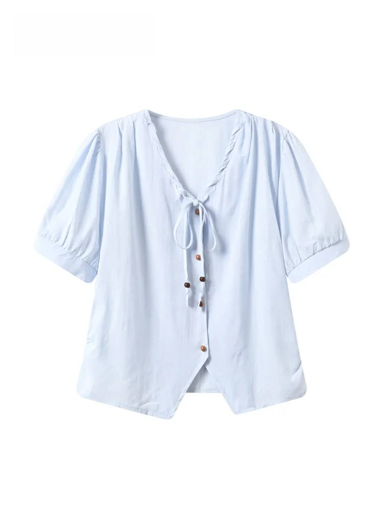

CaraCLUB plus Size Short Sleeve Shirt Women's Summer New Style Casual Versatile Slimming Regular Shoulder Top for Plump Sister