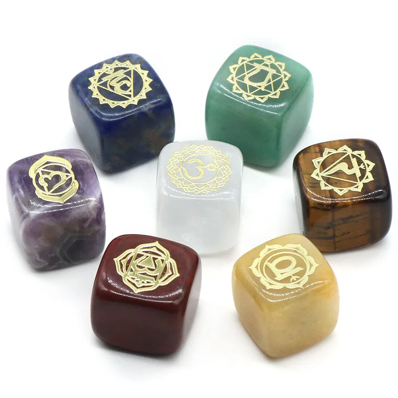 Natural Stone Tumbled Polished Cube Stone Healing Chakra Reiki Collection Home Decoration As Gift 7pcs