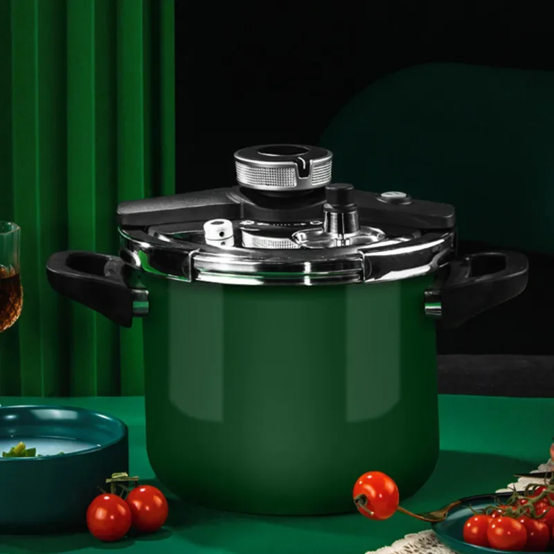 Stainless Steel Pressure Cooker and Soup Pot Set, Universal for Induction and Gas Cookers, Green Enamel, Household Use