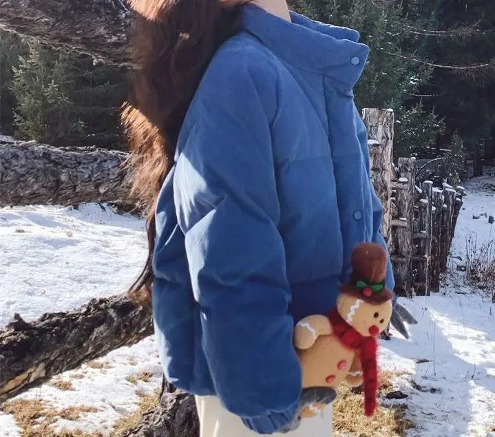 

Новое осенне-зимнее экологическое хлопковое пальто со свободным дизайном 2025 года — синяя прочная верхняя одежда