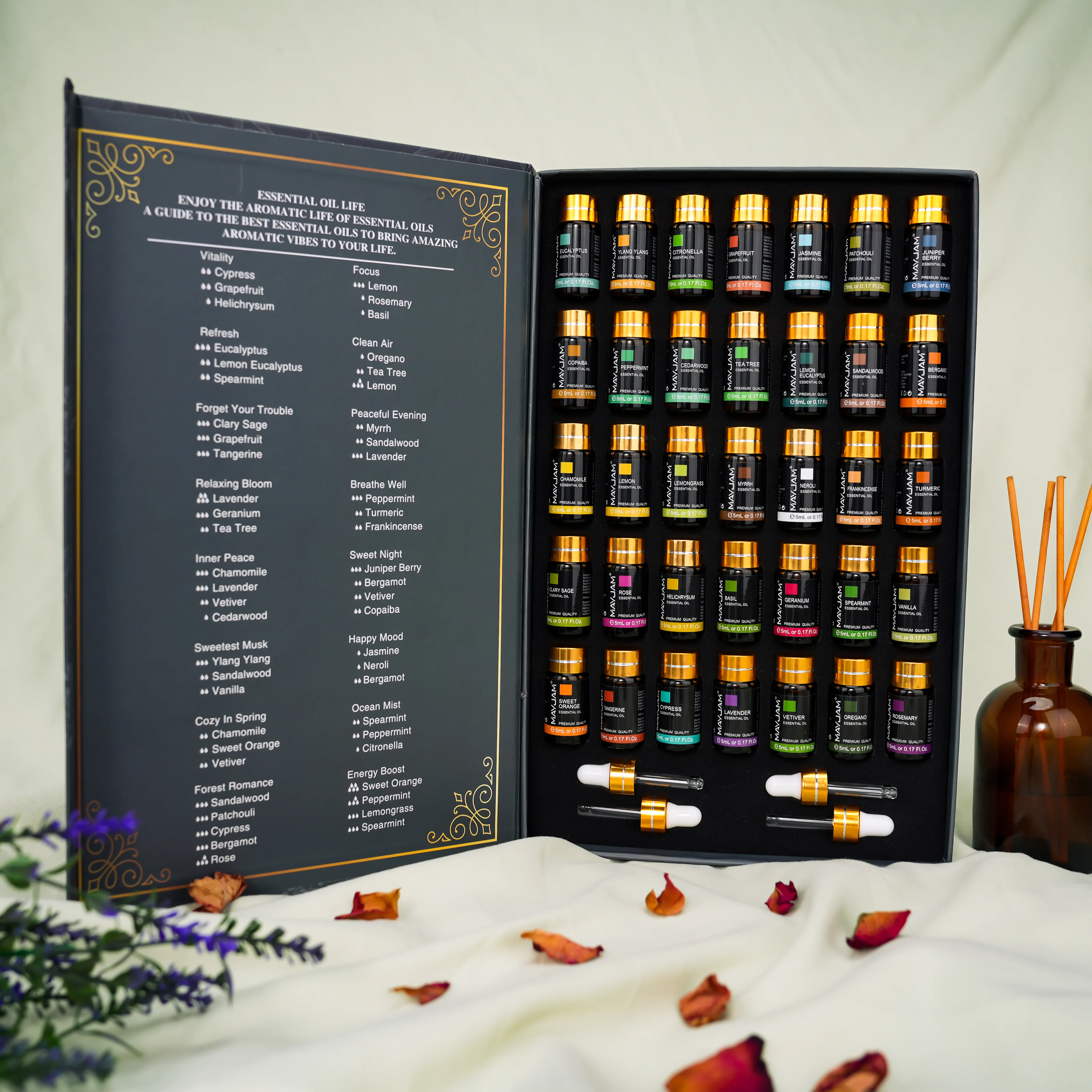 Kit de Aceites Esenciales Mayjam, 35 Piezas/Juego, Caja de Regalo, Lavanda, Vainilla, Limón, Eucalipto, para Humidificador, Difusor, Perfume, Jabones, Velas