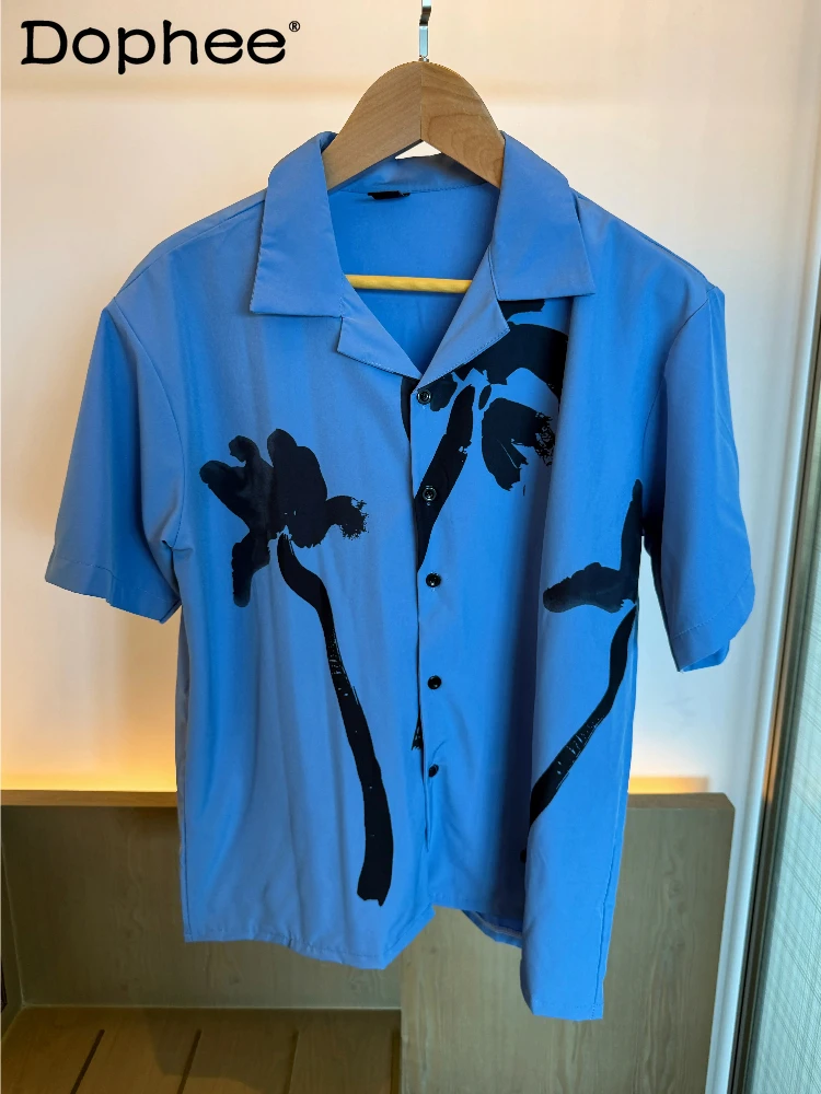 

Fashion Color Matching Printed Short-Sleeve Shirts Men 2026 Summer New Comfort Tops High-end Lapel Breathable Handsome Shirts