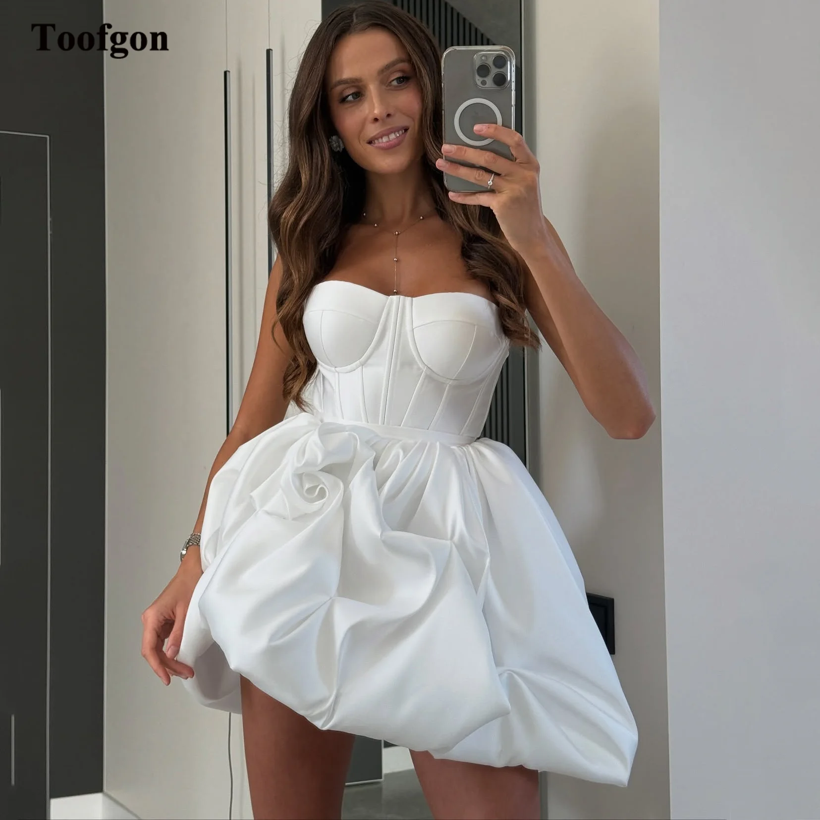 

Toofan A Line выше колена мини-платья для выпускного вечера по индивидуальному заказу плиссированные кости специальные вечерние танцевальные платья для девочек торжественное платье для выпускного вечера