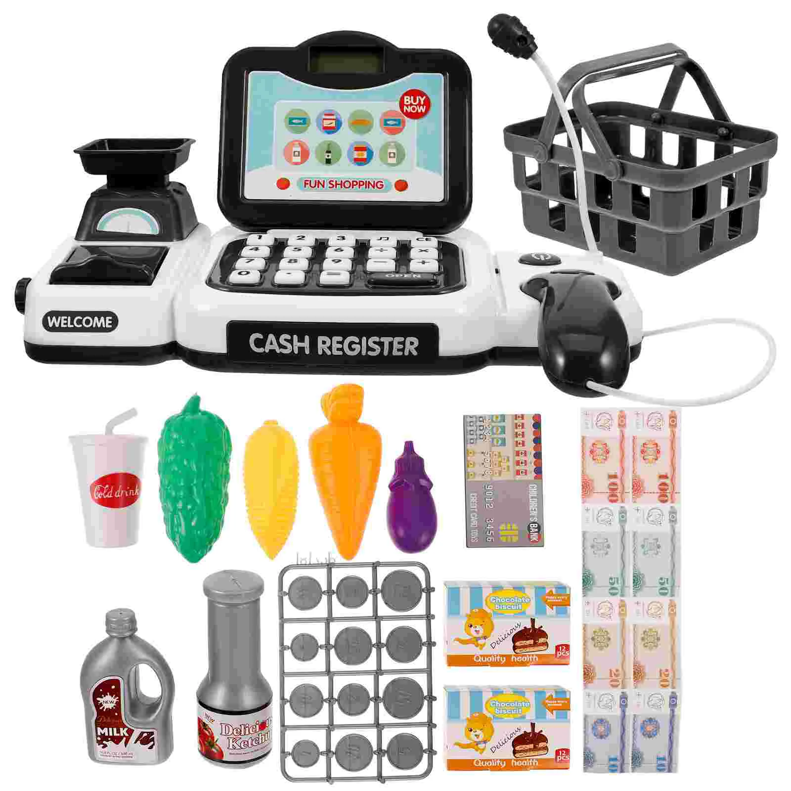 Cash Register Toy Grey Simulation Calculator Educational Toddlers Shopping Role Play Kids Toy Set 3 6 Years Realistic Decor