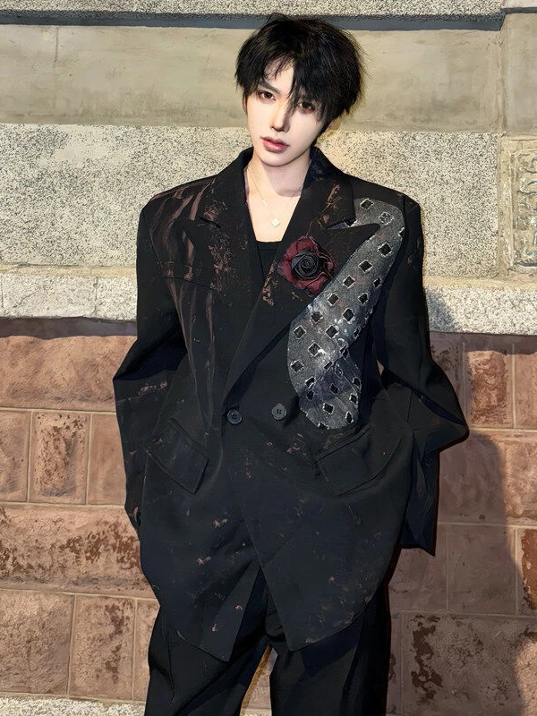 

Мужской костюм в готическом стиле с объемными рукавами, американский стиль, 3D-петали, хип-хоп, повседневный, вестерн-стиль, куртка для мужчин