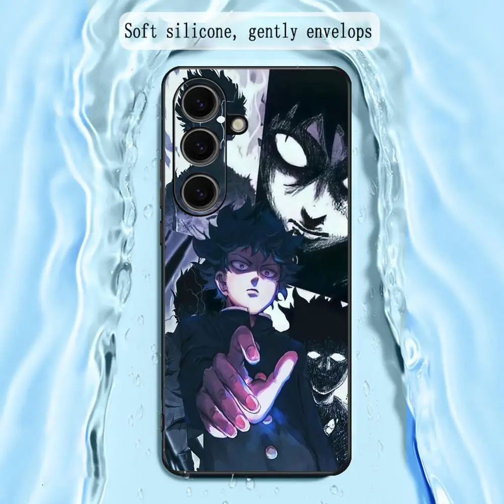 M-mob Psycho 100 design ins Phone Case For Samsung Galaxy S25 S24 S23 S22 S21 S20 Plus Ultra Note20 Soft Black