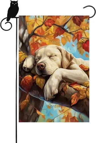 Fall Watercolor Maple Leaves sleeping Labrador Retriever tree, 12x18 Inch RRI