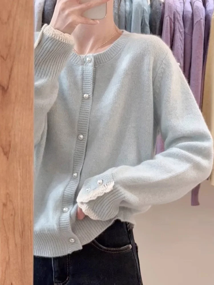 Koreanischer SLE-Pullover, lässig, vielseitig, weich, bequem, Camere-Strickwaren, modisches Design, langer Sweatshirt mit einem Knopf für Damen