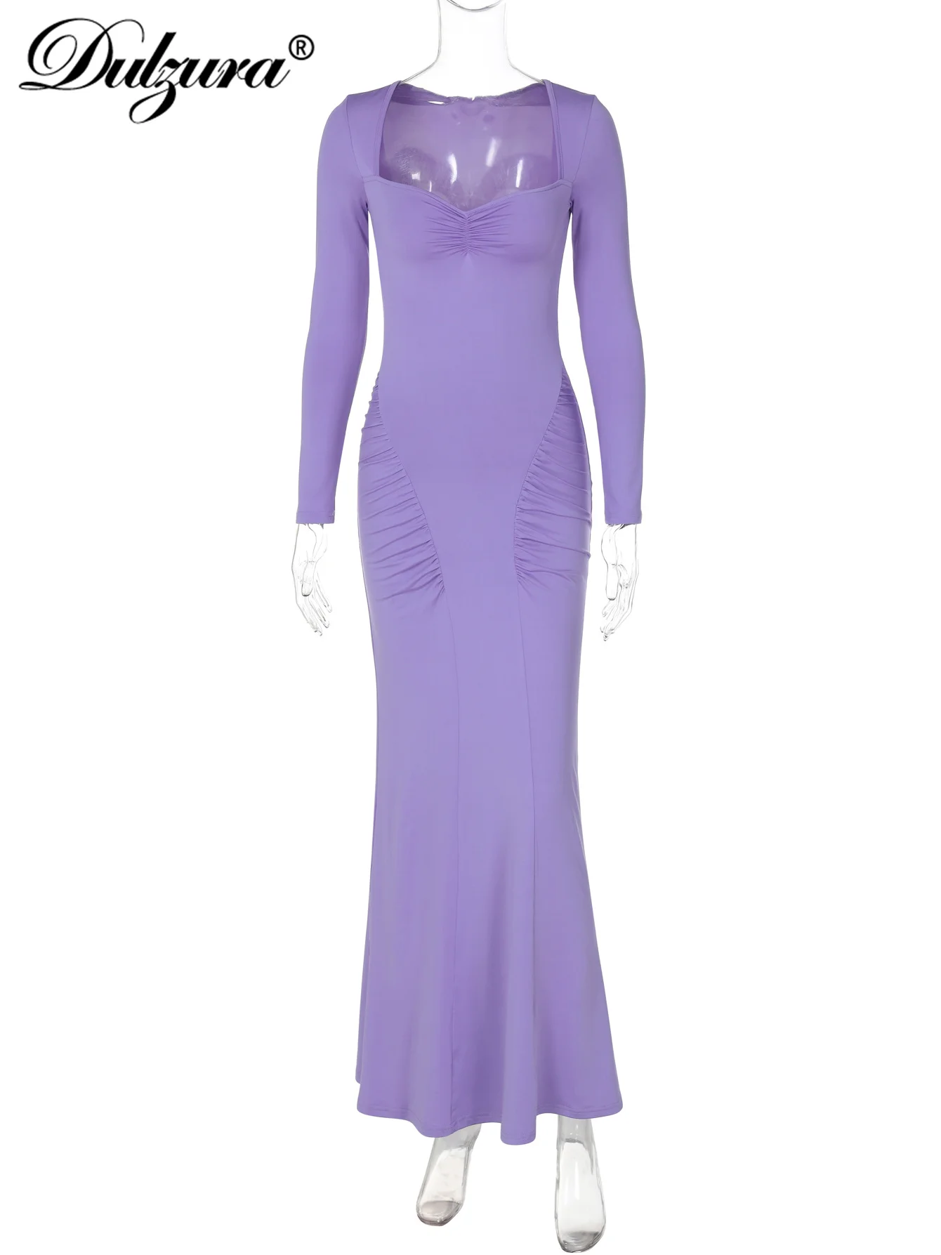 Dulzura เดรสยาวแขนยาวรัดรูปแต่งระบายสำหรับผู้หญิงเสื้อผ้าหรูหราเซ็กซี่เรียบง่ายสำหรับงานปาร์ตี้ตอนเย็นชุดงานพรอมฤดูใบไม้ร่วงฤดูหนาว