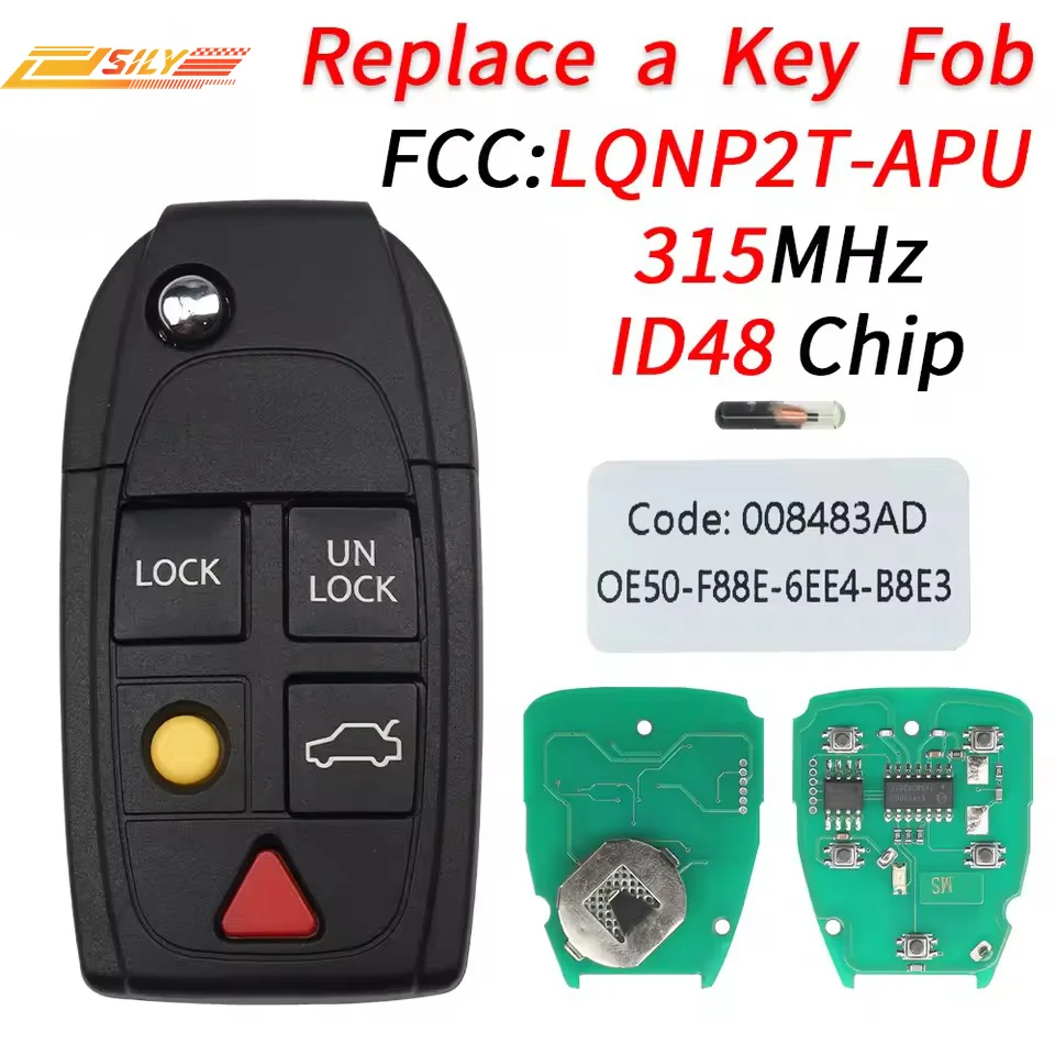 SILY LQNP2T-APU 315 МГц ID48 Chip Flip Smart Remote Автомобильный брелок для Volvo XC70 XC90 S60 S70 S80 V70 2004-2015 P/N 8688799