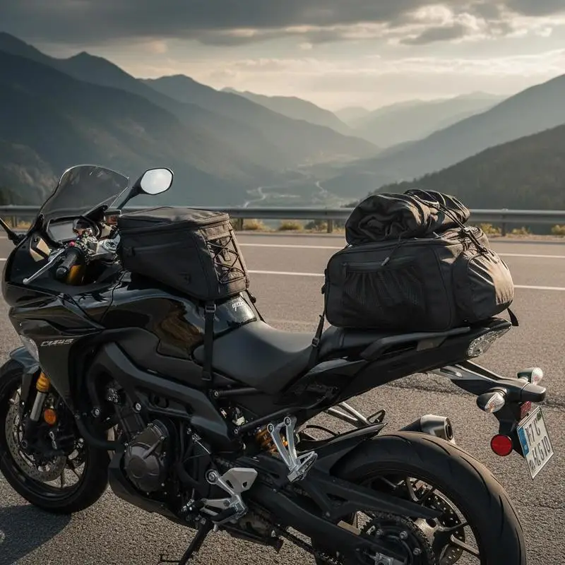 Motorbike Rear Luggage Case 22-34L Expandable For Road Trips Outdoor Sports Daily Commuting, Large Capacity Tail Storage Backpack Handbag Shoulder Straps Internal Pocket Elastic Cord Black