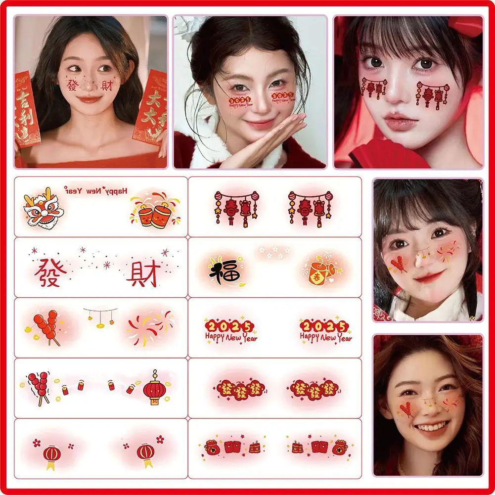 Red Chinese Style Tattoo Stickers Temporary Body Face Fashion Sticker Sticker New Chinese Year Tattoo A7T4