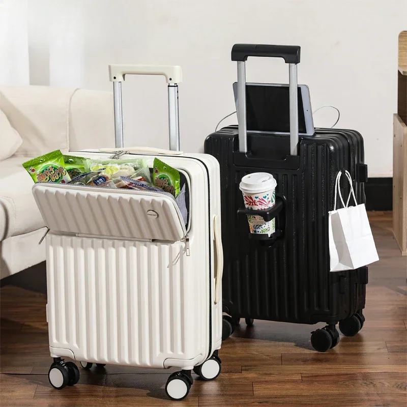 2025 New 20/24/28inch Zipper Open Suitcase Silent Universal Wheels Front Opening Boarding Case USB Charging Trolley Box