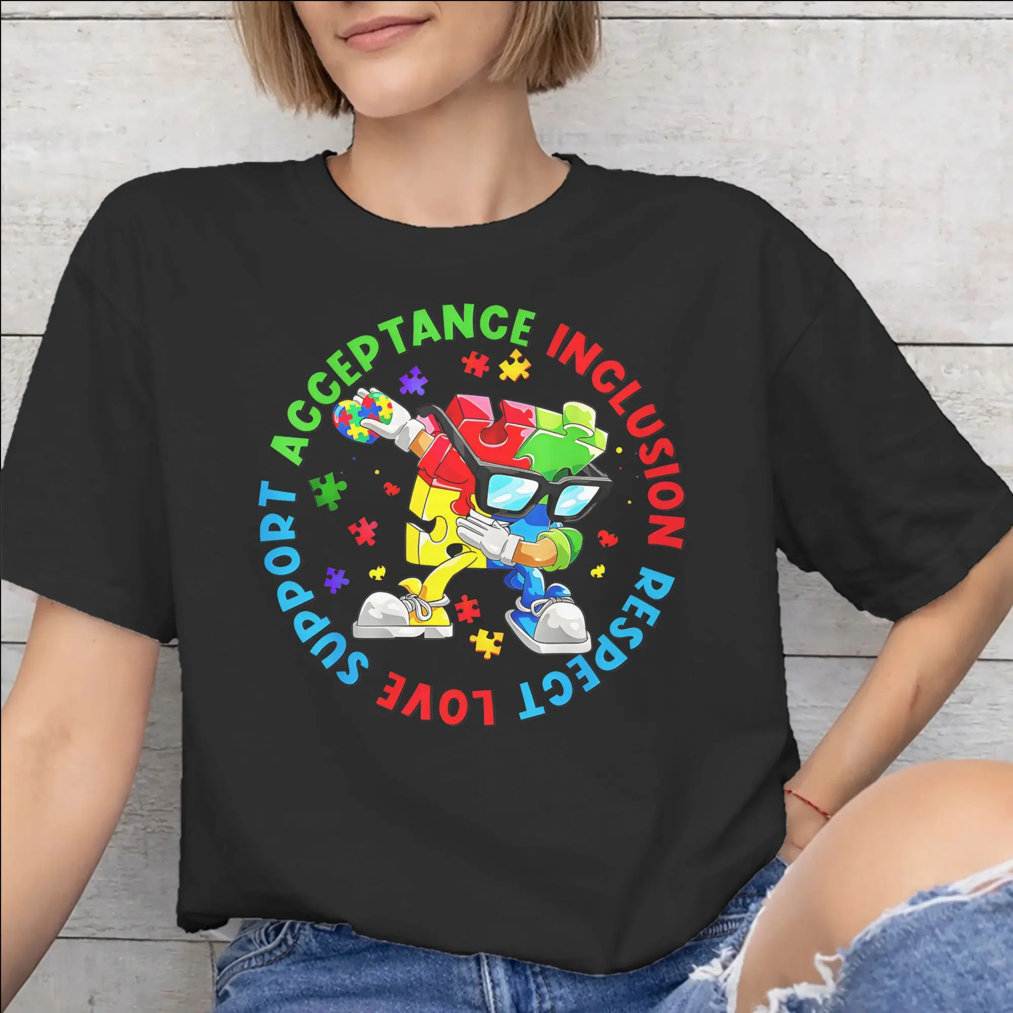 Autism Awareness Respect Love Support  Tee Shirt for Men Women Fashion T Shirts  Cotton Clothing